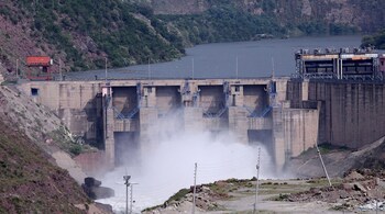 A view of the Uri-II hydroelectric project dam on the Jhelum River which flows from Kashmir into Pakistan-Occupied Kashmir, near Uri in Baramulla district, May 7, 2025. REUTERS/Stringer