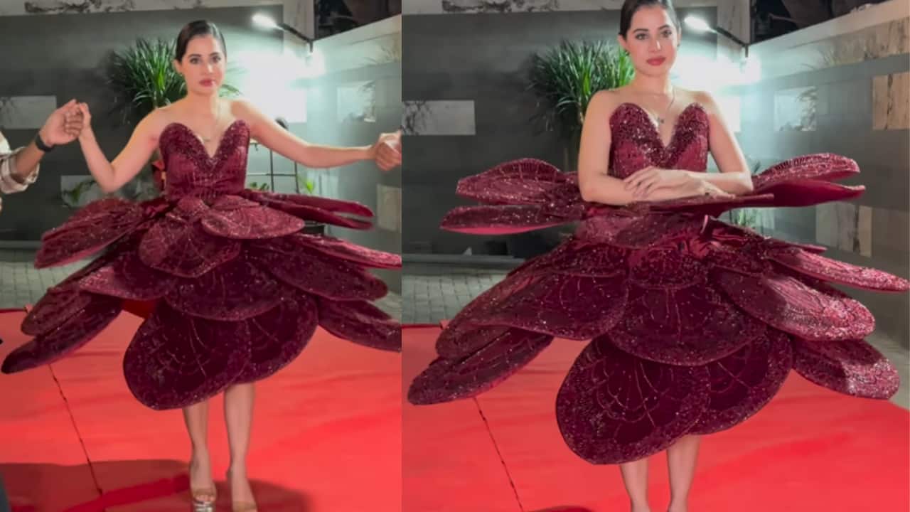 Urfi Javed stuns in a blooming flower petal outfit after Cannes visa rejection, watch video