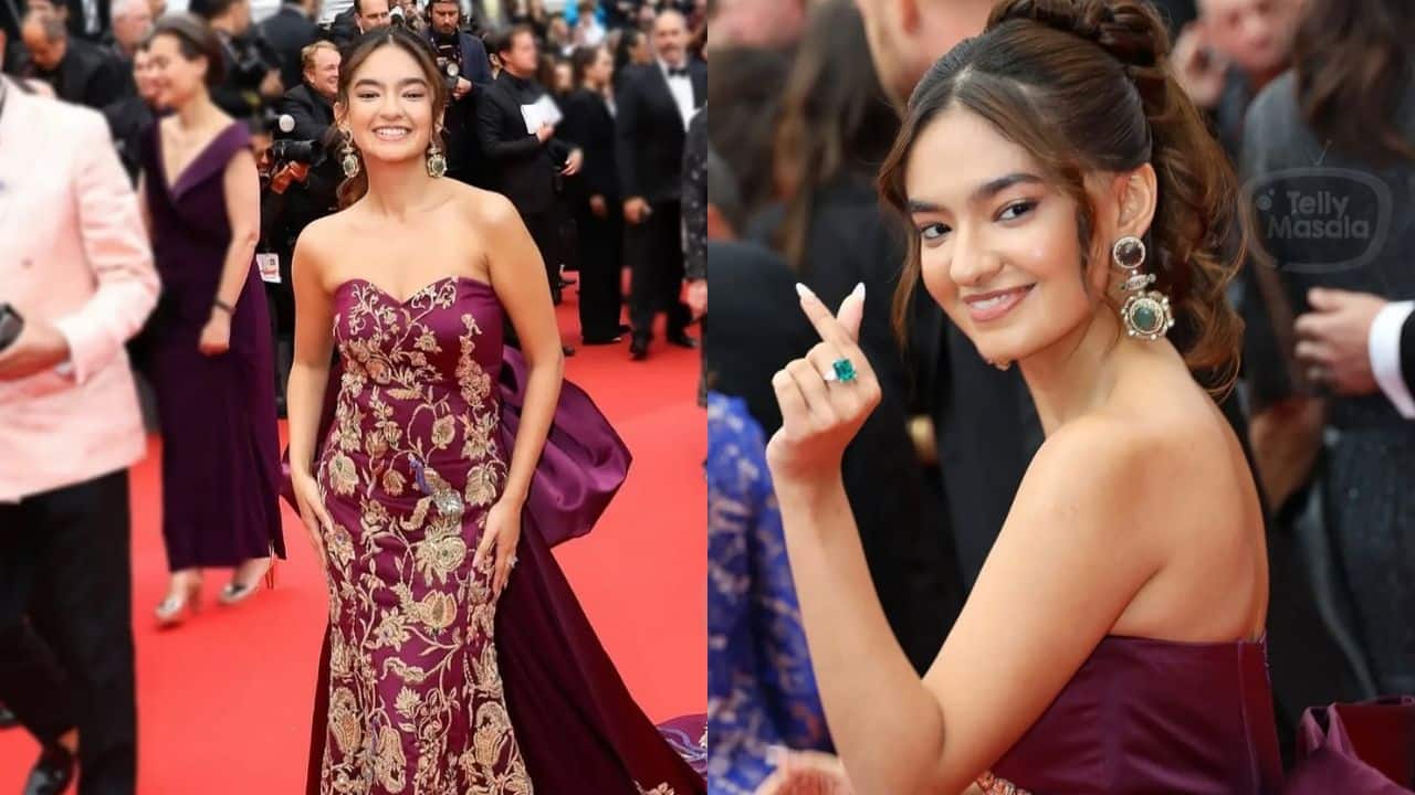 Anushka Sen makes her red-carpet debut at Cannes 2025, gestures Korean heart pose while waving at paps: See pics