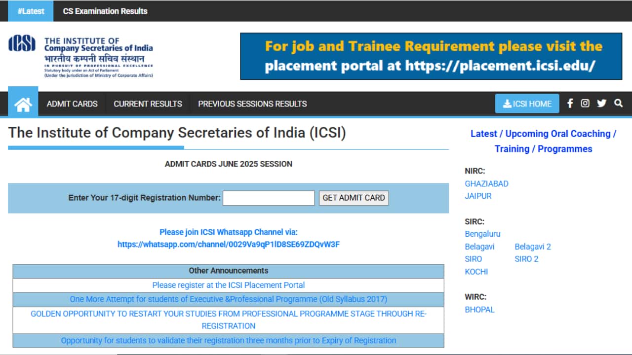 ICSI Admit Card June 2025 Out for CS Executive and CS Professional Exam; direct link here