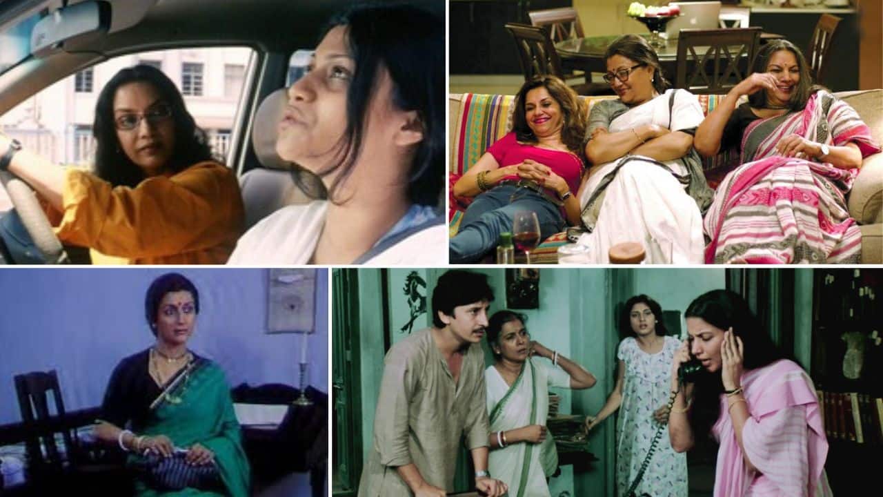 (Clockwise from top) Shabana Azmi in 15 Park Avenue, Sonata, and Ek Din Achanak; Aparna Sen in Ek Din Achanak. 