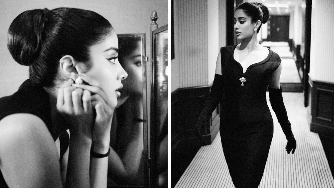 Jahnvi Kapoor wore a a black slub silk dress from Dior's 1957 haute couture collection. The sleeveless, form-fitting dress accentuated her curves, while the structured neckline elevated its feminine charm (Images: @rheakapoor/Instagram)