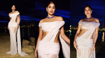 Janhvi Kapoor wears Dipetsa’s Rs 4.1 Lakh wetlook saree with Chopard jewellery at Cannes 2025