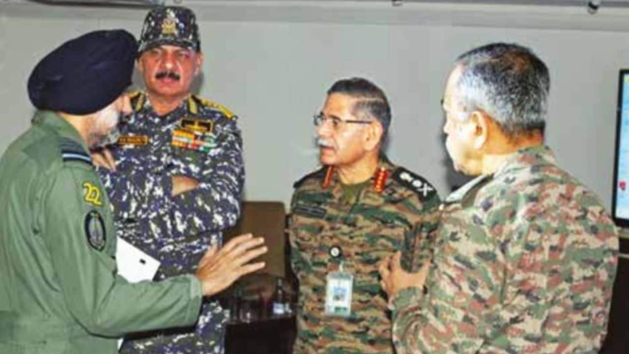 First visuals of the Tri-services Chiefs monitoring Operation Sindoor from the Indian Army Headquarters Operations Room. (Image credit: Indian Army)