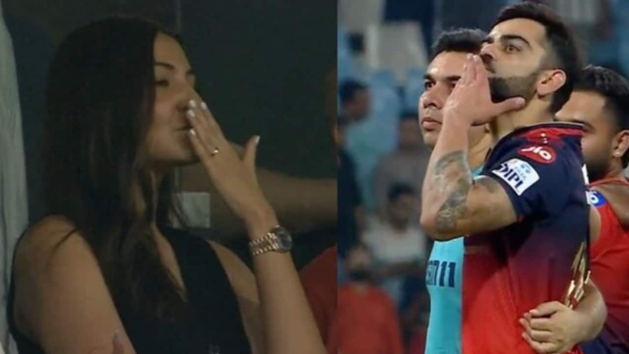 Anushka Sharma sends flying kisses to hubby Virat Kohli following RCB's victory against LSG in IPL 2025