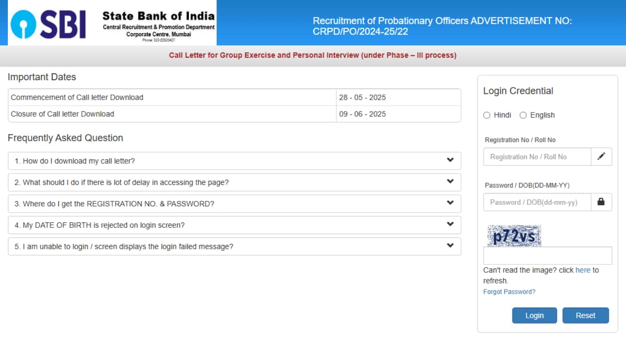 SBI PO Interview Call Letter 2025 Out @ sbi.co.in, download link here