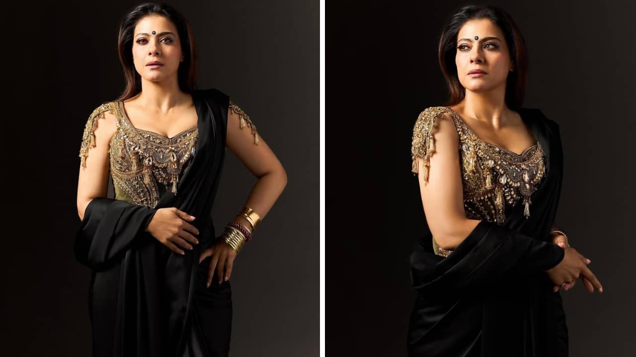 Kajol looked bold and stunning in the elegantly draped black saree. It was paired with a bejewelled gold blouse that stood out for its intricate design (Images: @radhikamehra/Instagram)
