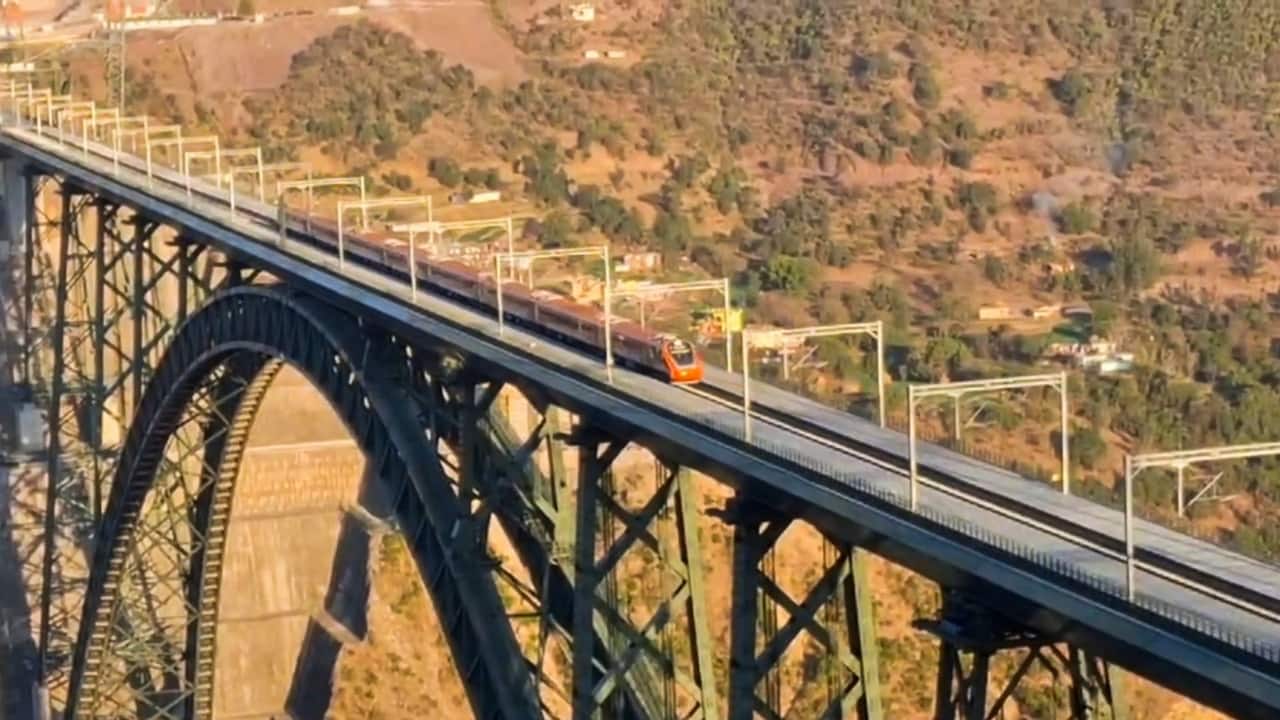 Rail Travel in Jammu and Kashmir Just Got Shorter The Chenab Bridge is a key link in the Udhampur-Srinagar-Baramulla Rail Link (USBRL) project. With the introduction of Vande Bharat trains on this route, travel time between Katra and Srinagar will be cut to just about three hours, making rail travel in Kashmir faster, smoother, and more scenic than ever before. (File Image: X/@RailMinIndia)