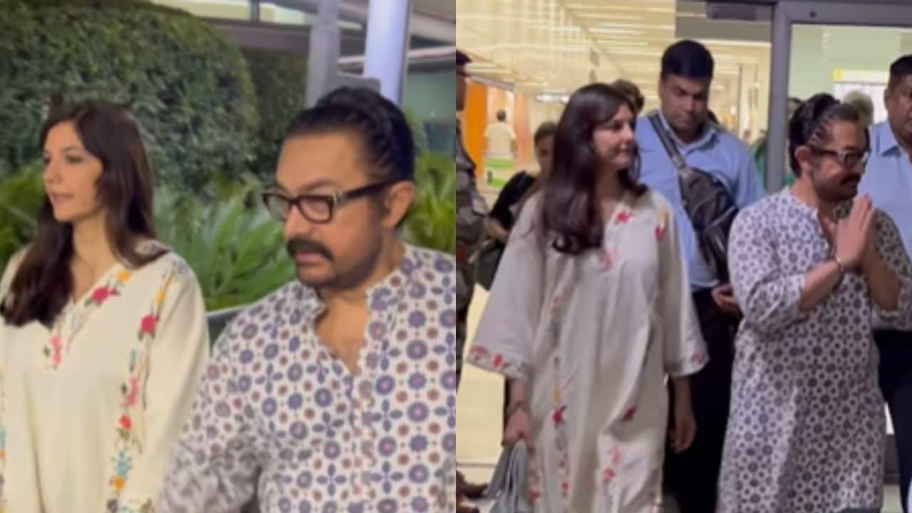 Aamir Khan and girlfriend Gauri Spratt walk hand in hand at Delhi airport, actor greets paparazzi: Watch