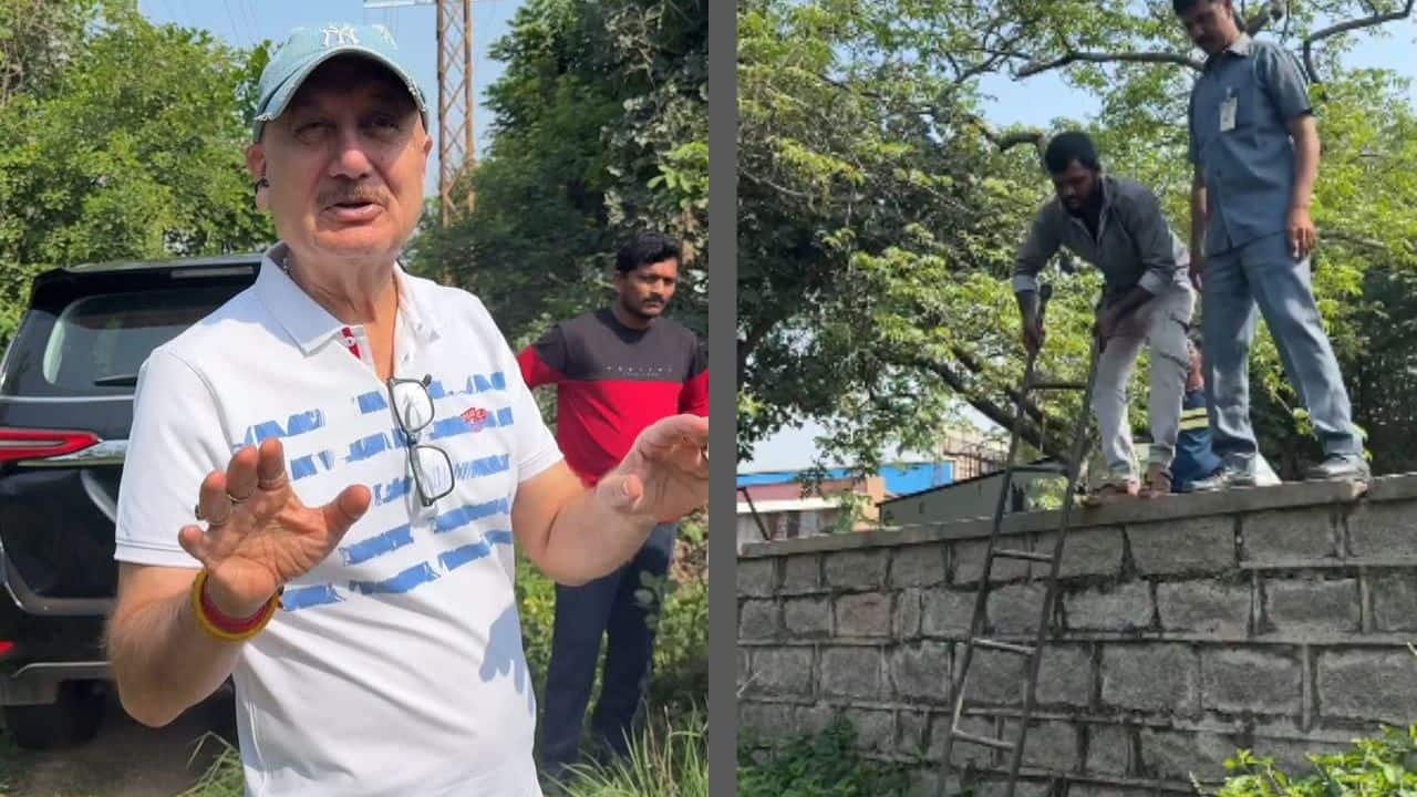 Anupam Kher climbs a wall to reach Prabhas' film set, netizens call it a "legend stuff": Watch
