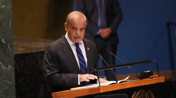 File photo of Pakistan's Prime Minister Muhammad Shehbaz Sharif speaking during the 79th Session of the United Nations General Assembly at the United Nations headquarters in New York City on September 27, 2024. (Photo by Bryan R. SMITH / AFP)