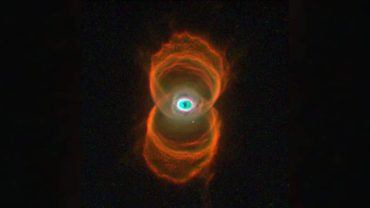 Hourglass Nebula: The Hourglass Nebula formed from a dying star shedding gas. As the star nears its end, it releases outer layers in two opposite directions, creating the nebula’s striking hourglass shape. (Image: NASA)