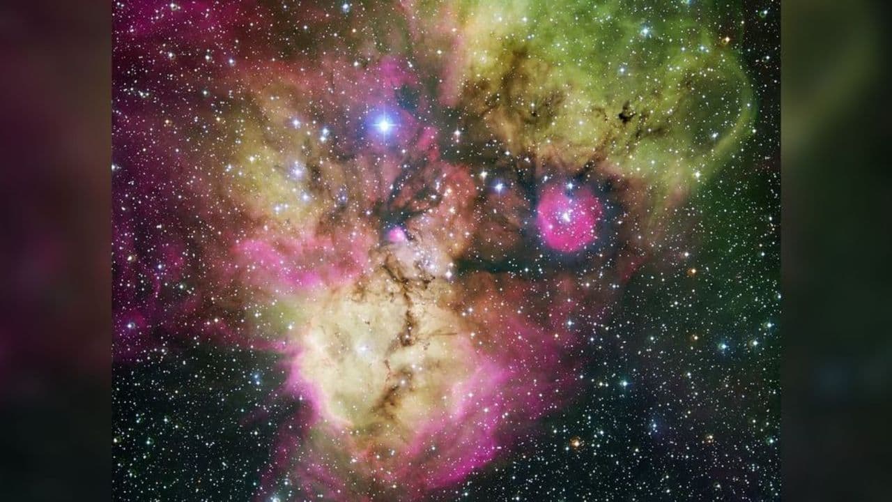 Skull and Crossbones Nebula: Roughly 4,400 light-years from Earth, the Skull and Crossbones Nebula is a vibrant star-forming region, eerily resembling a ghostly face watching from deep space. (Image: NASA)