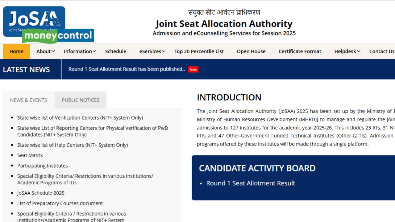 JoSAA Counselling 2025 Round 1 seat allotment result OUT @ josaa.nic.in; direct link here
