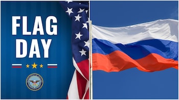 (Left) The image shared by the Pentagon on X and (right) the Russian flag. (Image credit: Pentagon, @ShinmenTakezou/X)