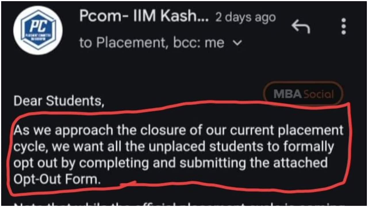 IIM Kashipur under fire for asking unplaced students to 'opt out' to maintain 100% placement record