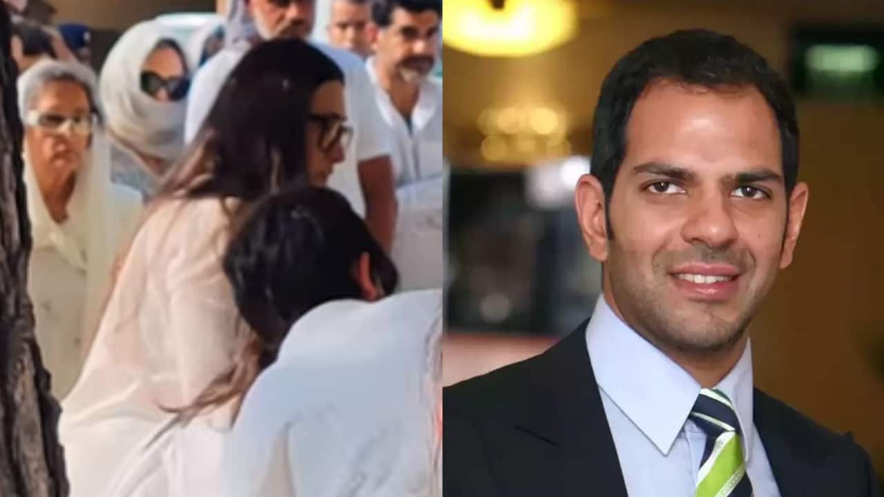 Karisma Kapoor with kids and sister Kareena Kapoor attends final rites of Sunjay Kapur in New Delhi, watch here