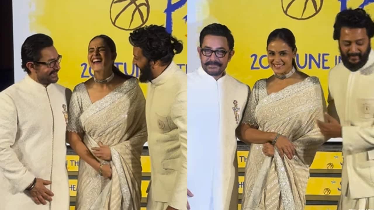 Riteish Deshmukh steps aside to let Genelia Deshmukh pose with Sitaare Zameen Par co-star Aamir Khan, watch here