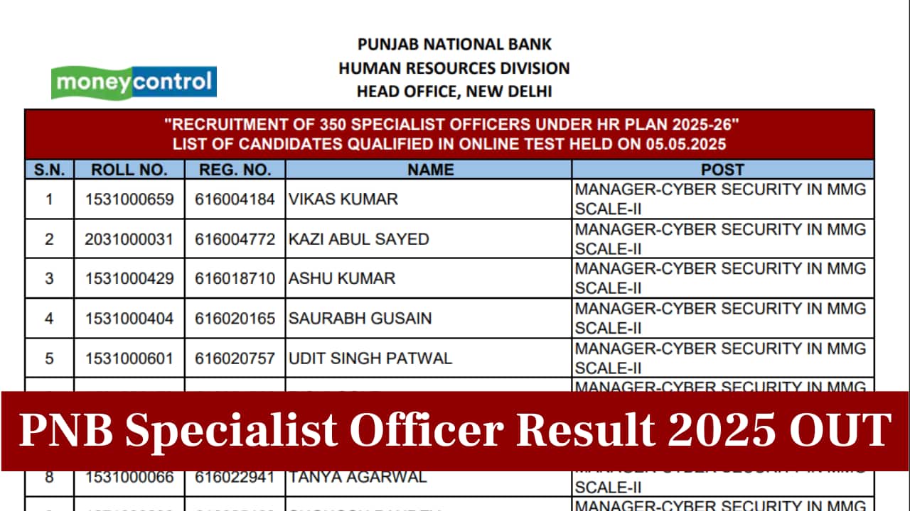 PNB Specialist Officer Result 2025 Released at pnbindia.in; Direct link here