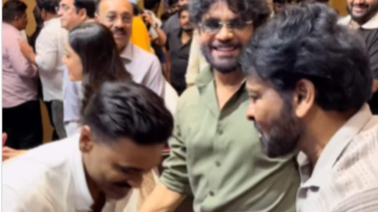 Kuberaa success meet: Dhanush touches Chiranjeevi's feet - watch
