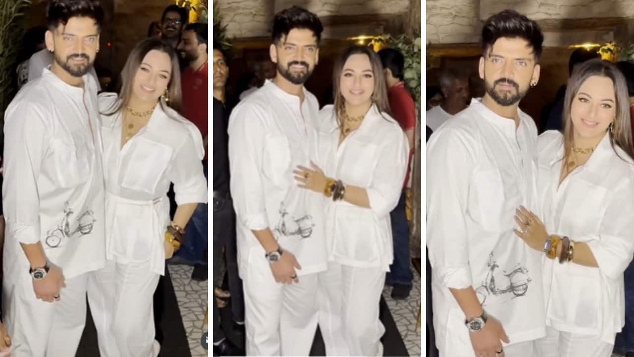 Sonakshi Sinha and Zaheer Iqbal twin in white for anniversary celebrations