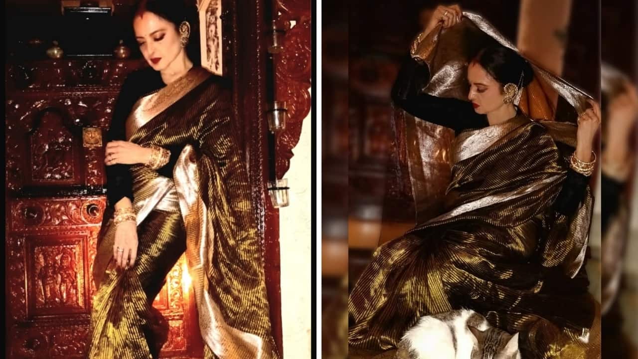 Rekha stuns in a magical gold and black Banarasi saree: PICS