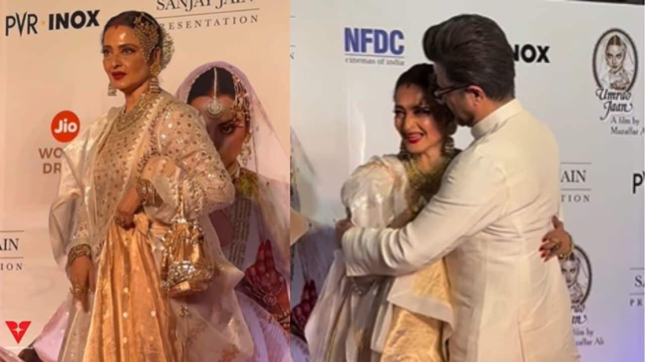 Rekha recreates her iconic Umrao Jaan look on re-release screening, Aamir Khan, Hema Malini, Asha Bhosle and others join the celebration