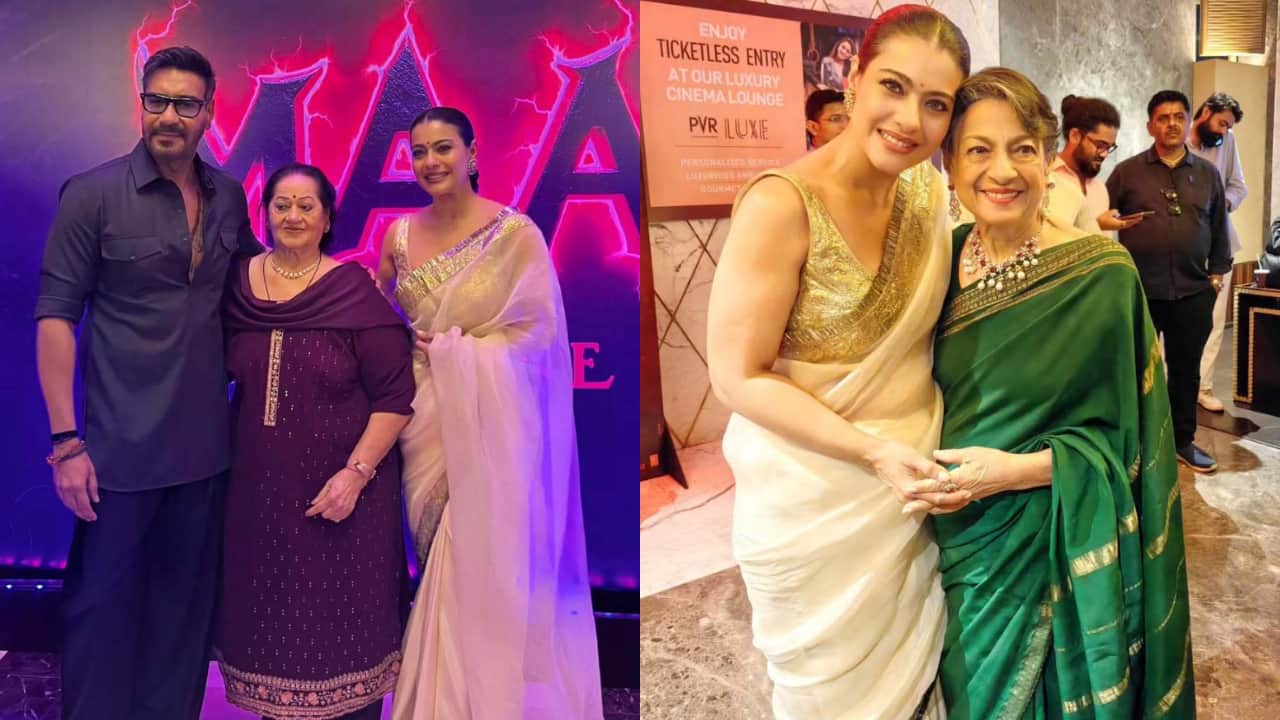 Kajol poses with mom Tanuja, mother-in-law Veena and son Yug ahead of Maa release