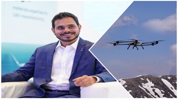 (L - R) Raphe mPhibr CEO Vivek Mishra and their logistics UAV flying in a high altitude region