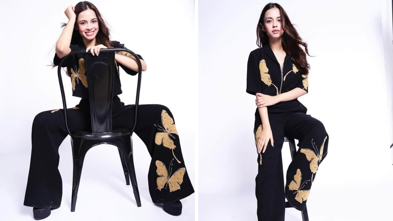 Nitanshi Goel is a black beauty in quirky butterfly-printed crop top and trousers