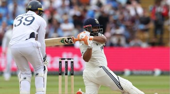 Rishabh Pant plays a shot as England's Jamie Smith keeps wicket on day four of the second cricket test match between England and India at Edgbaston cricket ground in Birmingham, central England on July 5. (Image credit: AFP)