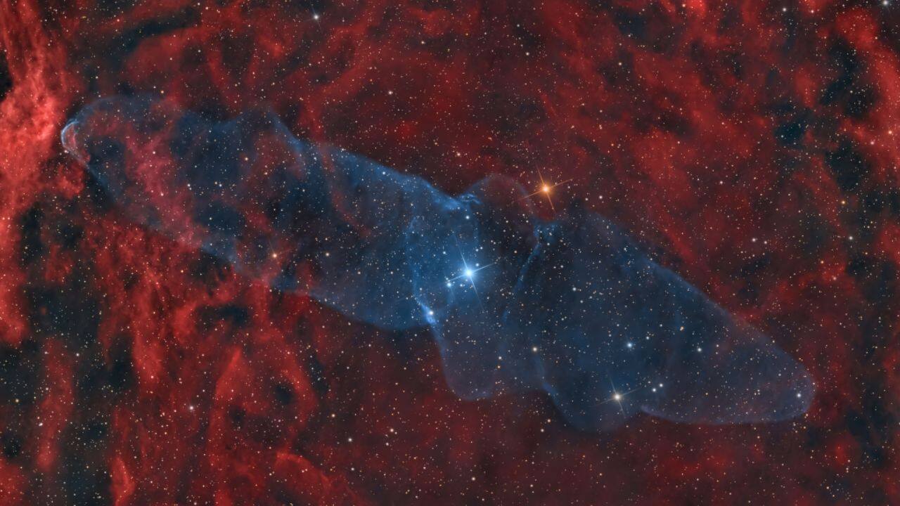 Ou4: The Giant Squid Nebula: The Squid Nebula, a mysterious blue-tinged cloud within Sh2-129, spans over 50 light-years and may be powered by a trio of hot, massive stars 2,300 light-years away. (Image: NASA)