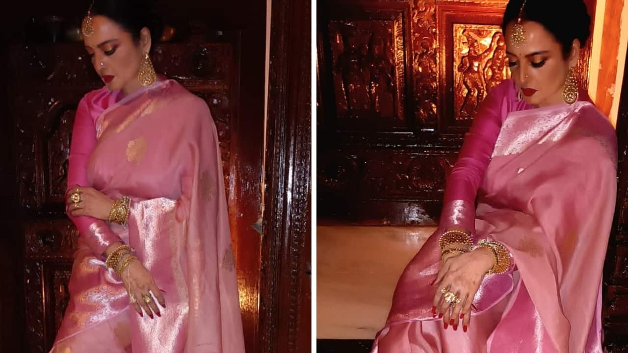 You won’t be able to take your eyes off Rekha in a rose pink saree