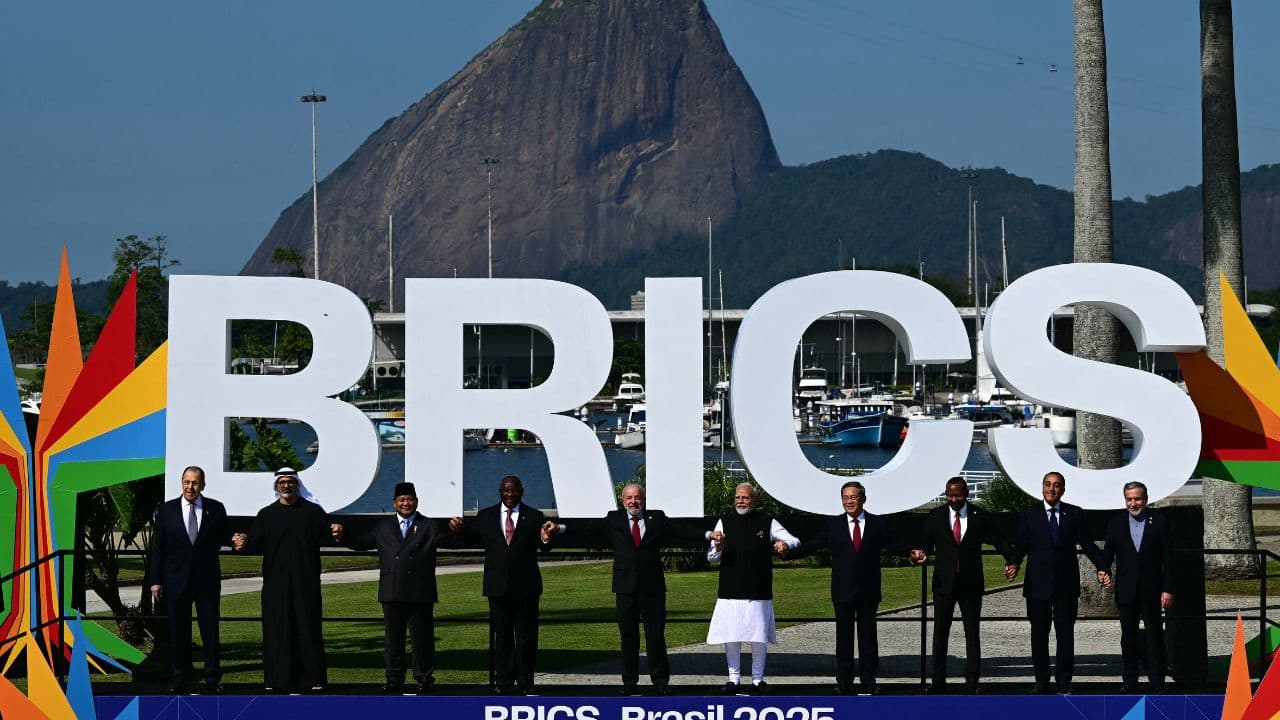 BRICS was originally formed by Brazil, Russia, India, China, and South Africa, expanded in 2024 to include Egypt, Ethiopia, Iran, and the United Arab Emirates, with Indonesia joining in 2025. Together, the 11 nations now represent approximately 49.5 percent of the global population, 40 percent of global GDP, and 26 per cent of global trade. (Image: AFP)