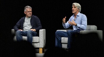 John Giannandrea, senior vice president of machine learning and AI strategy, left, and Craig Federighi, senior vice president of software engineering, at Apple. Bloomberg