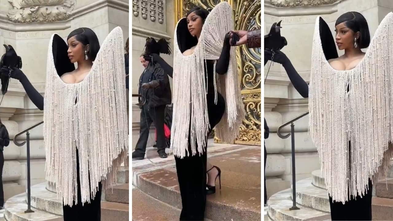 Cardi B steals the spotlight at Schiaparelli’s Show with a live crow on her arm