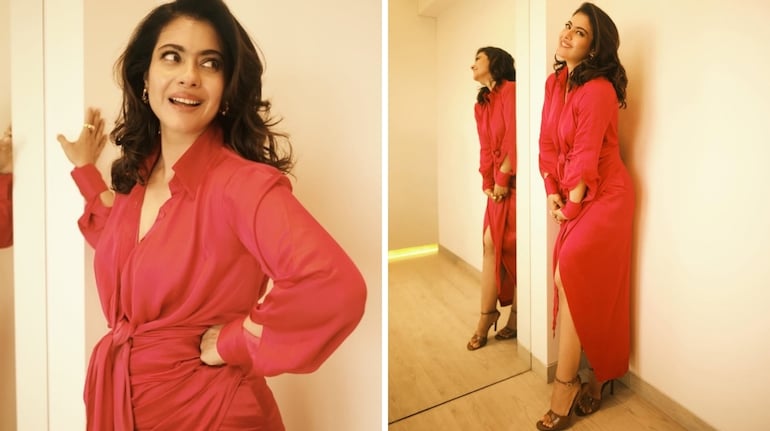 Kajol gets 'papped at home' in a knotted red top and wrap skirt