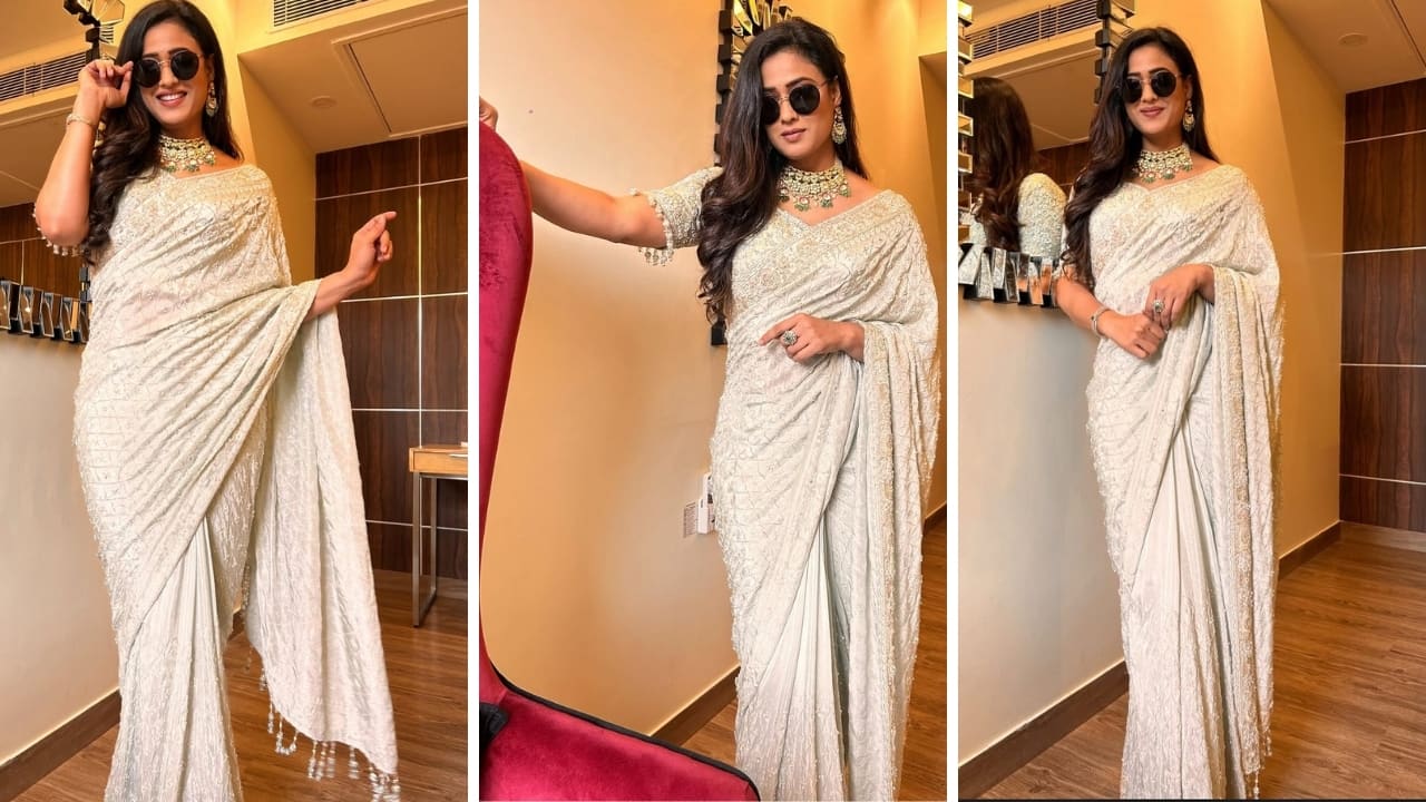 Shweta Tiwari dazzles in ivory saree, serving fresh summer glam