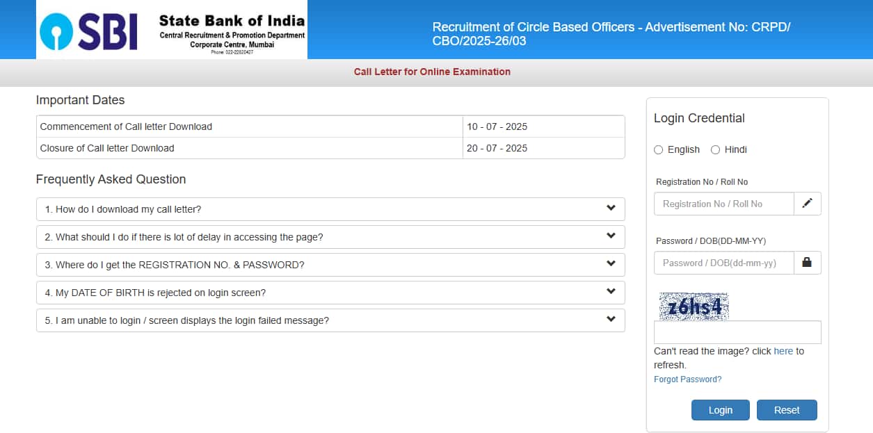 SBI CBO admit card 2025 released for July 20 exam, direct link here