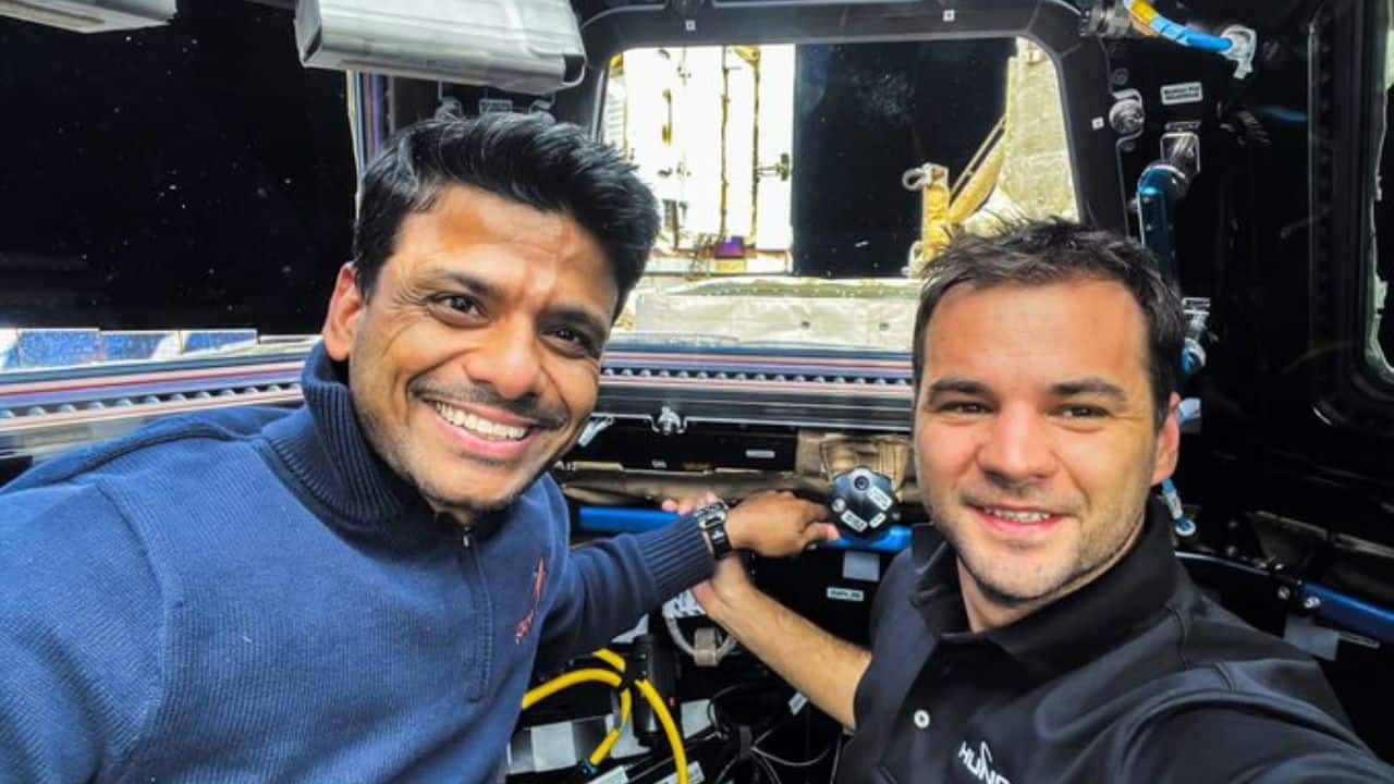 Earth viewing: Ax-4 Pilot Shubhanshu Shukla and Mission Specialist Tibor Kapu enjoys views of Earth from the cupola. (Image: Axiom Space)
