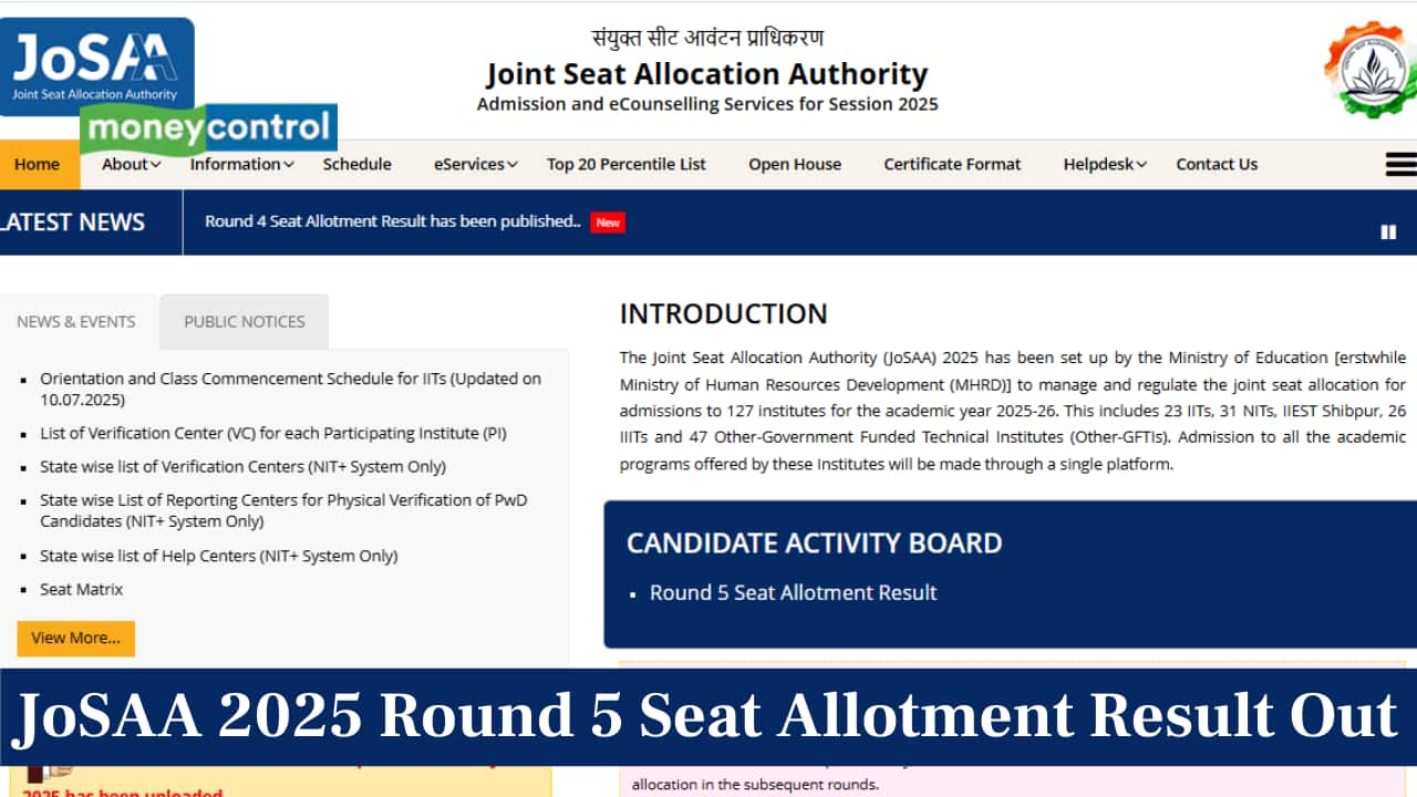 JoSAA Counselling 2025: Round 5 Seat Allotment Result Out at josaa.nic.in; link here JoSAA Counselling 2025: Round 5 Seat Allotment Result Out at josaa.nic.in; link here