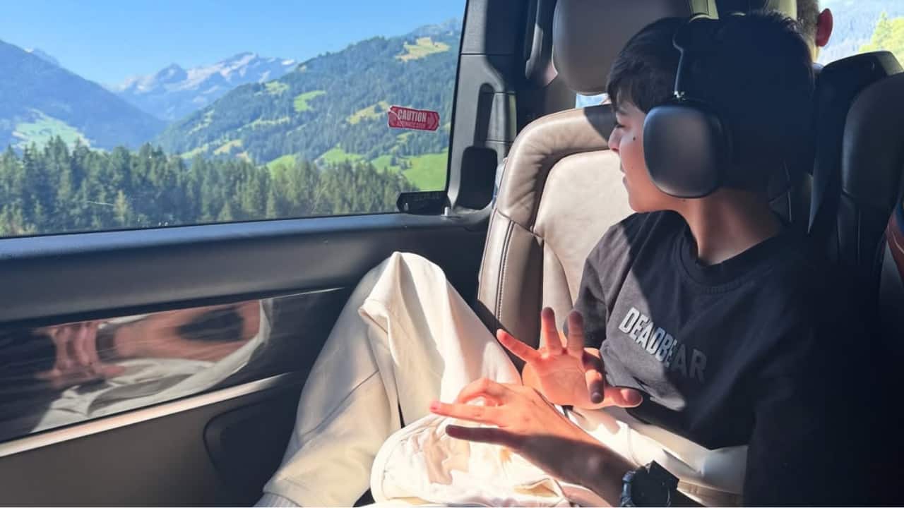 Scenic ride Tahira and Ayushmann’s son, Virajveer, sit comfortably in the car, gazing out at the breathtaking view of green hills and mountains. With headphones on and sunlight pouring in, he enjoys the beauty outside.