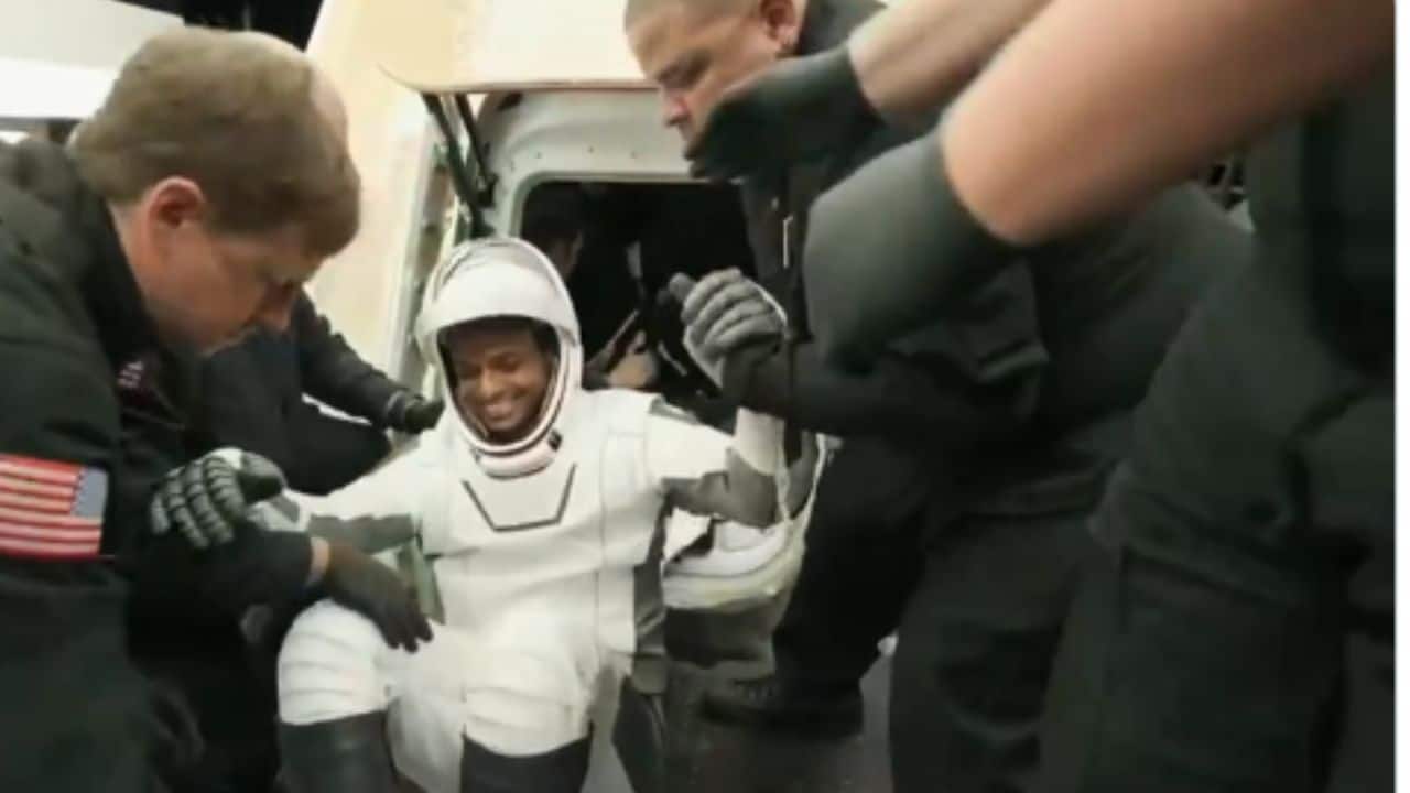 First Glimpse Post-Splashdown: Shukla’s first glimpse after stepping out of Dragon captures his composed demeanour after a historic space mission for India. (Image: Axiom Space)