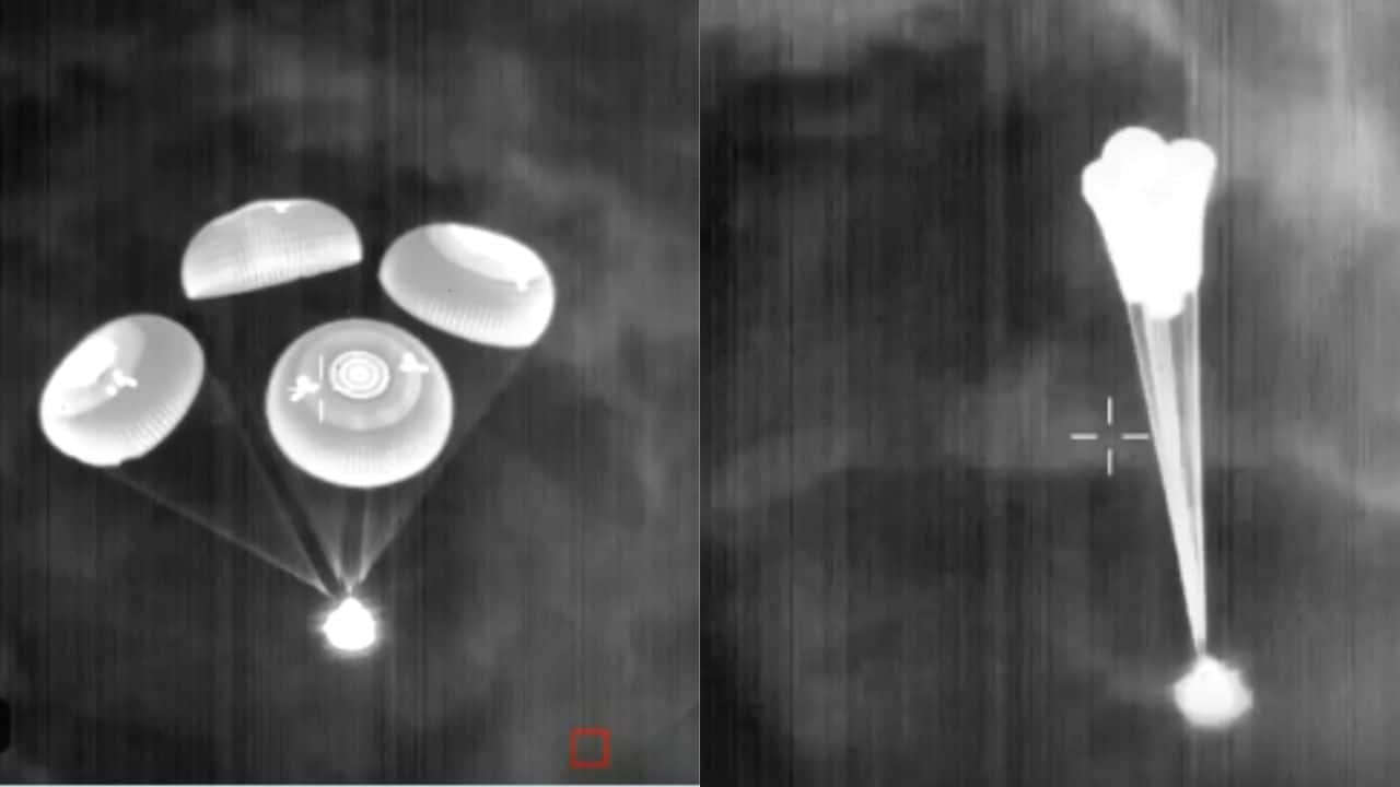 Dragon’s Four Main Parachutes Deployed Mid-Air: The Dragon spacecraft successfully splashed down today, marking the end of the Axiom-4 mission to the International Space Station. (Image: Axiom Space)