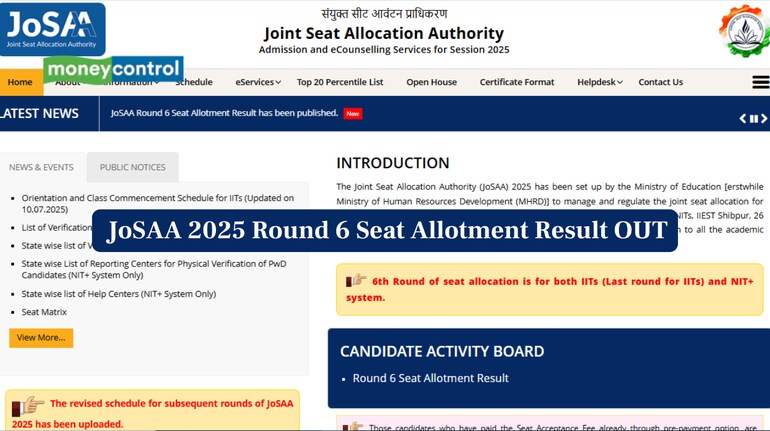 JoSAA 2025 Round 6 Seat Allotment Result Out at josaa.nic.in; link here