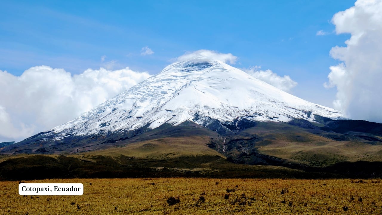 1. Cotopaxi, Ecuador – 5,897 m South America’s second-highest volcano, Cotopaxi is a near-perfect Andean cone cloaked in glaciers. The ascent demands acclimatisation and basic alpine equipment, including crampons and ice axes. When conditions allow, guided climbs to the summit reward mountaineers with panoramic views of fractured ice fields and high-altitude wilderness. (Image: Unsplash)