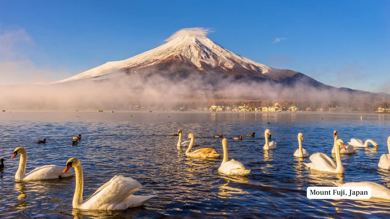 3. Mount Fuji, Japan – 3,776 m Japan’s most revered peak, Mount Fuji draws thousands of climbers each summer between July and early September. Though dormant since 1707, it remains an officially active volcano. Well-maintained trails and mountain huts support a steady stream of pilgrims and hikers who ascend for the revered Goraiko, or sunrise view from the summit. (Image: Canva)