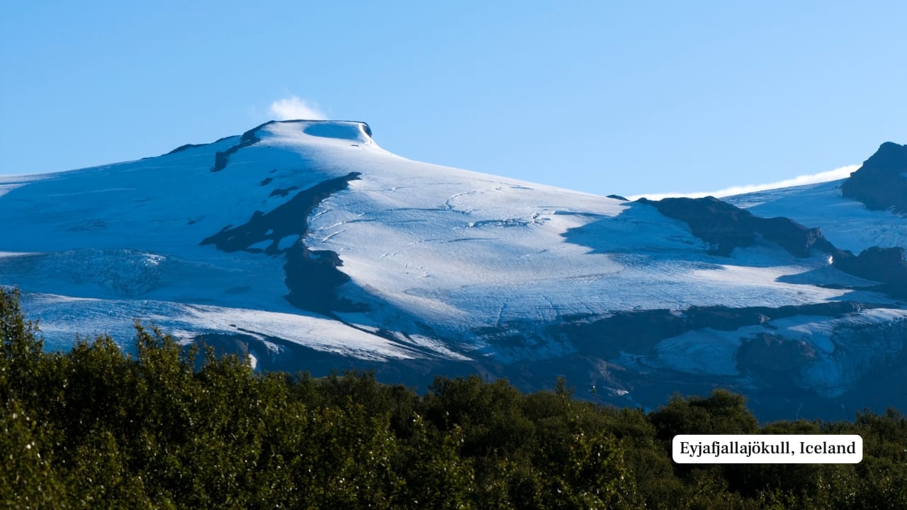 9. Eyjafjallajökull, Iceland – 1,666 m Known for its 2010 eruption that disrupted transatlantic air travel, Eyjafjallajökull remains climbable via glacier treks led by certified guides. The ascent, while not technically difficult, requires crampons, proper insulation, and a solid fitness base. On clear days, climbers can see as far as Iceland’s southern coastline. (Image: Canva)