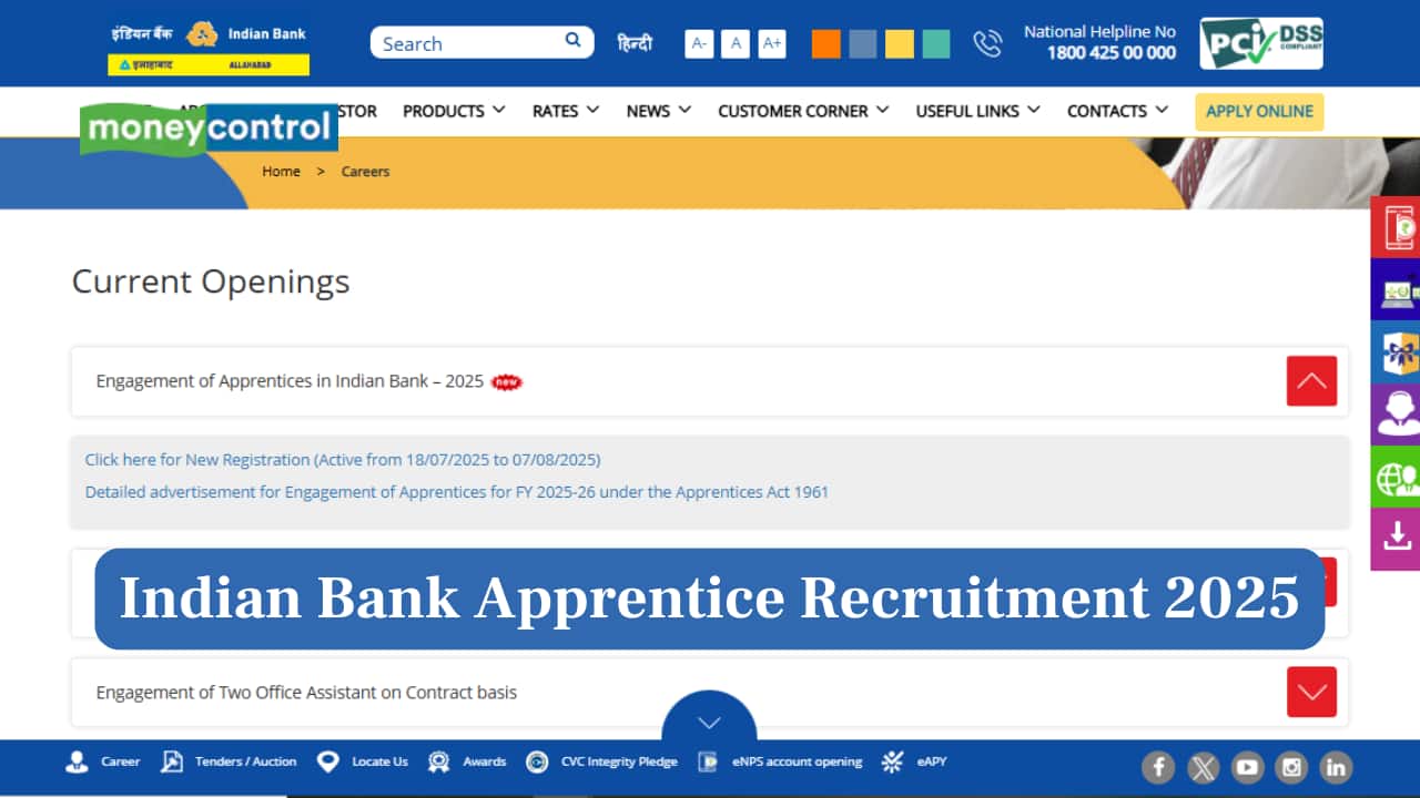 Indian Bank Apprentice Recruitment 2025: Application begins for 1500 Vacancies; direct link to apply here Indian Bank Apprentice Recruitment 2025: Application begins for 1500 Vacancies; direct link to apply here