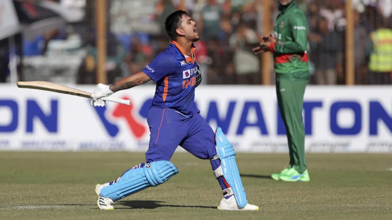 210 vs Bangladesh, Chattogram ODI 2022: Ishan Kishan became only the fifth Indian batter to slam a double ton in ODIs, which he achieved against Bangladesh. He then scored 210 off 131 balls, which was laced with 24 fours and 10 sixes (AP Photo)